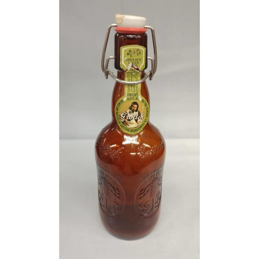 Old Vintage Grolsch Amber Brown Beer Bottle w Porcelain Swing Top Lid Barware